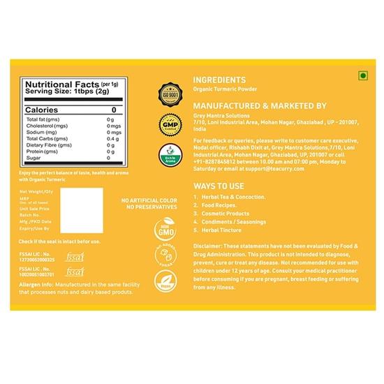 Teacurry Organic Turmeric Powder (200 Grams) - Help with Glowing Skin & Improve Digestion - 100% Organic, Free from Heavy Metals, Chemicals