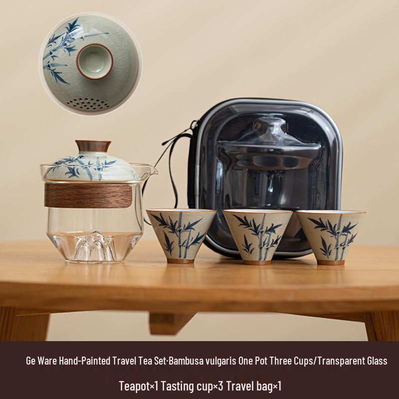 Portable Hand-Painted Travel Tea Set with One Pot and Four Cups – Perfect Business Gift