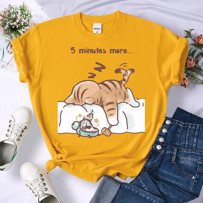 Die Katze, die immer schlafen will Musterdesign Damen T-Shirts Sommer All-Match Kleidung Trendy O-Ausschnitt T-Shirt Y2K Hip Hop Top