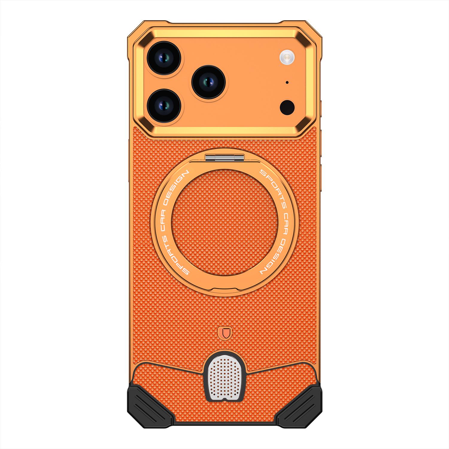 Exclusive Leather iPhone 17 Pro Case with Supercar Metal Design and Rotating Stand iPhone 17 Pro