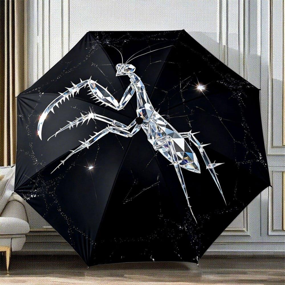 

1pc Automatic umbrella A crystal-like praying mantis design. Portable collapsible design, casual accessory, Christmas birthday (as the picture,Iron&8K)