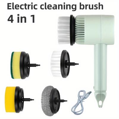 1 Satz Elektrische Reinigungsbürsten mit 4 Ersatzbürstenköpfen, Wiederaufladbare Handheld Kabellose Reinigungsbürste Geeignet