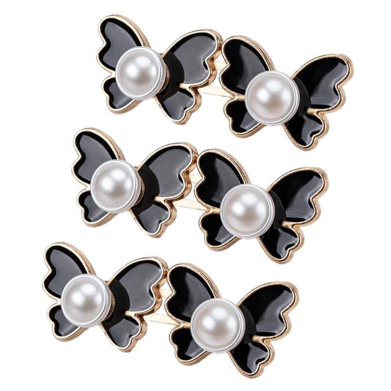 

3PCS Fashionable Pearls Butterfly Waist Tightening Clip Waist Adjusting Tighteners For Loose Jeans Pants Women Accessory чёрный