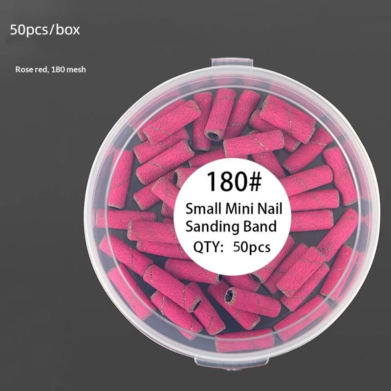 

50 Pcs 3.1Mm Mini Nail Sanding Bands Uv Gel Acrylic Polish Remover Nail Tool Set 120/150/180/240 Grit 180 рожевий червоний колір
