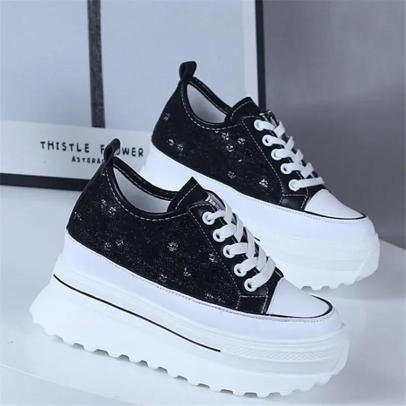 Fashion Women Sneakers Casual Platform Trainers White Shoes 8CM Heels Autumn Wedges Breathable Woman Height Increasing Shoes