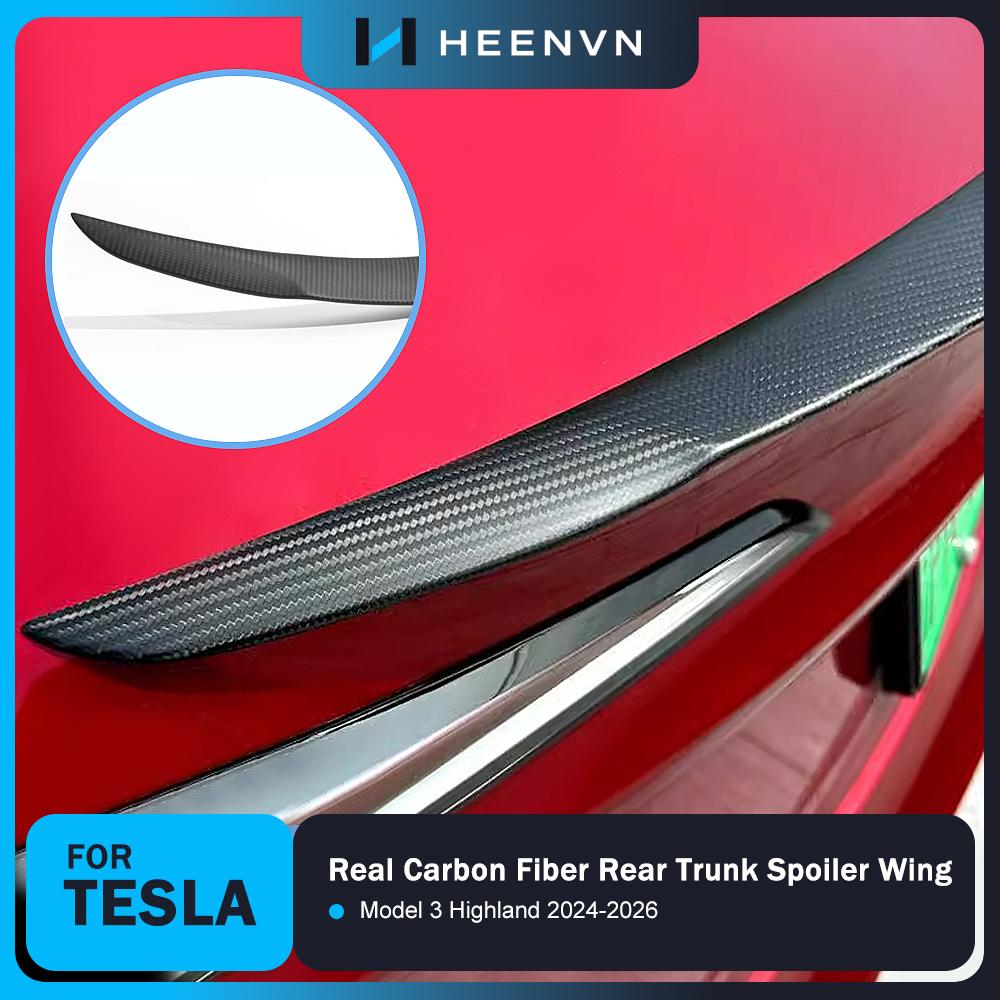 Heenvn For Tesla Model 3 Highland 2024-2026 Performance Version Real Carbon Fiber Spoiler Rear Trunk Wing Exterior Accessories