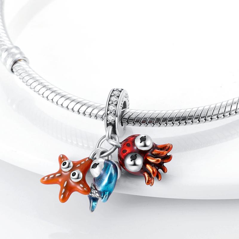 Copper Ocean Series Octopus Starfish Sea Fish Charms Beads Fit 3Mm Bracelets Diy Madam Jewelry Gift