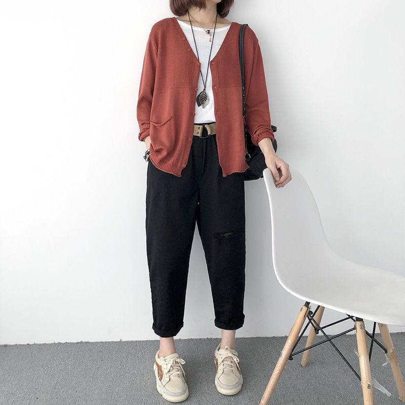 Women's Loose V-neck Long Sleeve Knitted Cardigan for Spring and Autumn 2025