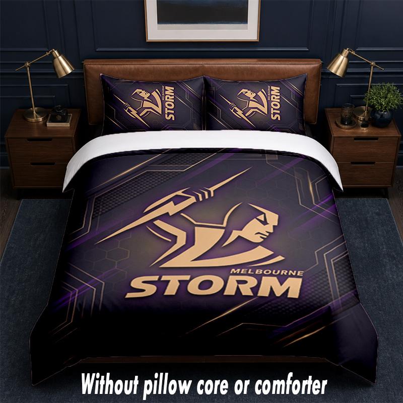 Melbourne Storm Design Bed Bedding Set 1 Duvet Cover + 2 Pillowcases Soft Breathable Household Bed Linens