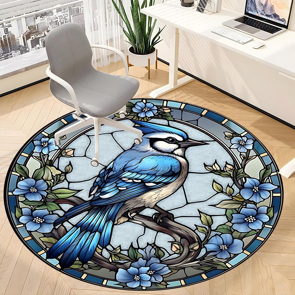1pc Stained Glass Bird Office Round Area Rug, Under Office Chairs Bedroom Living Room Home Decor, Room Deco