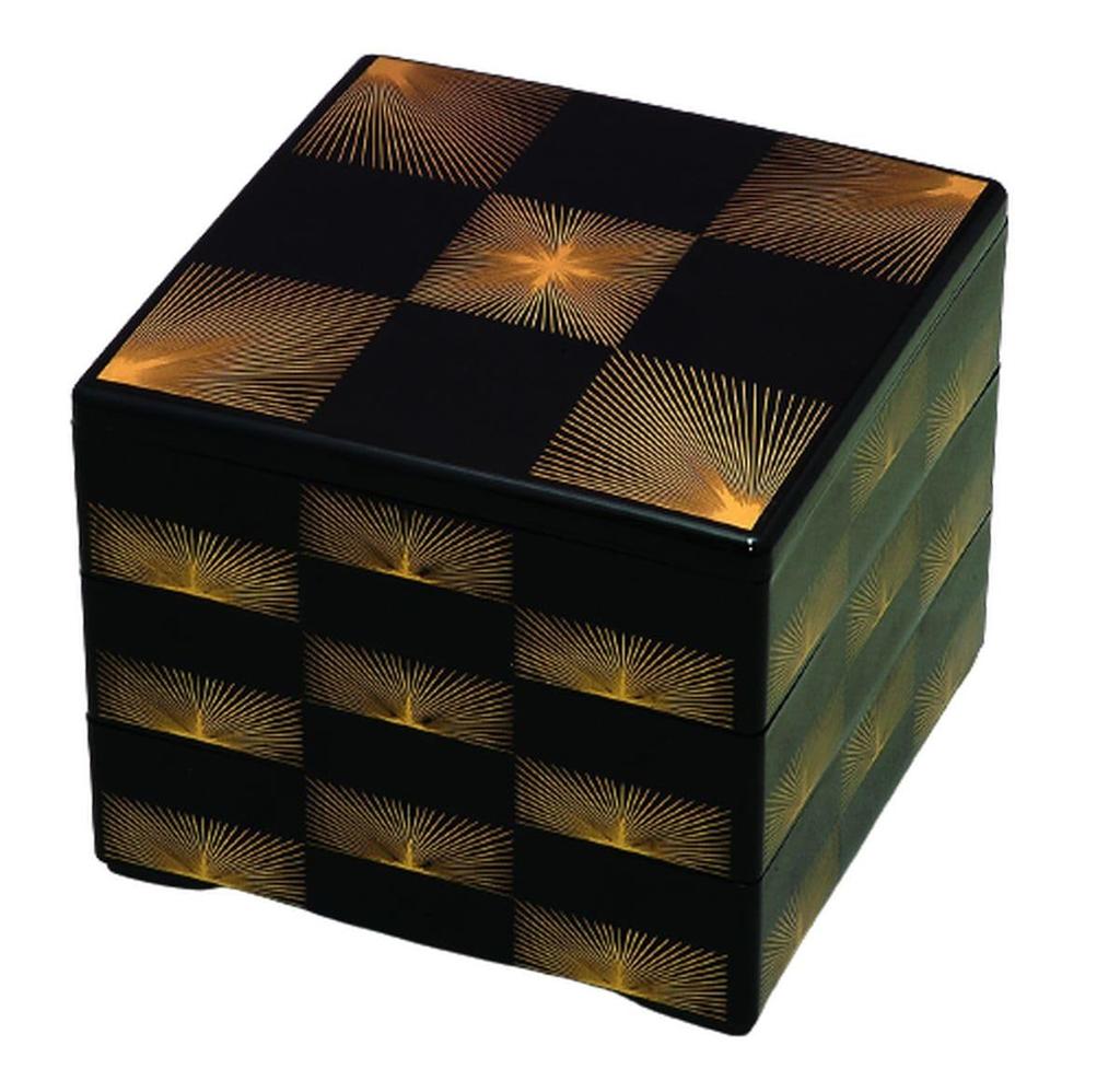 Outdoor Lunch Box Made In 3 Black with Checkered Pine X X J-kitchens (Bento Box) Japan, Tiers, 7-inch, Needles, 21.0cm 21.0cm 16.5cm