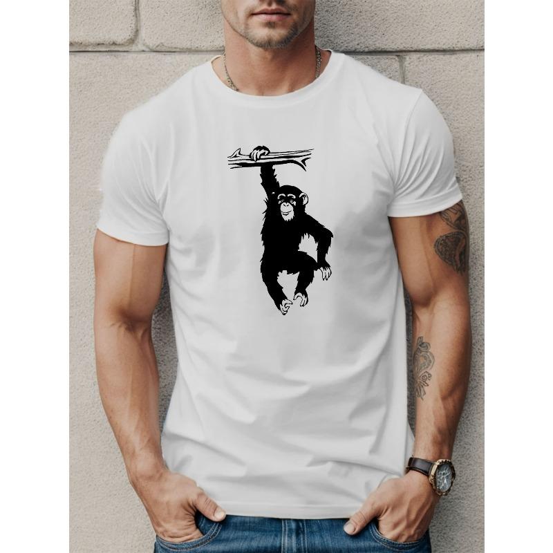 

European sizes Men S Casual Crew Neck T-Shirt with Geometric Monkey Print, Slight Stretch, Regular Fit, Summer Top - 150gsm 4XL білий