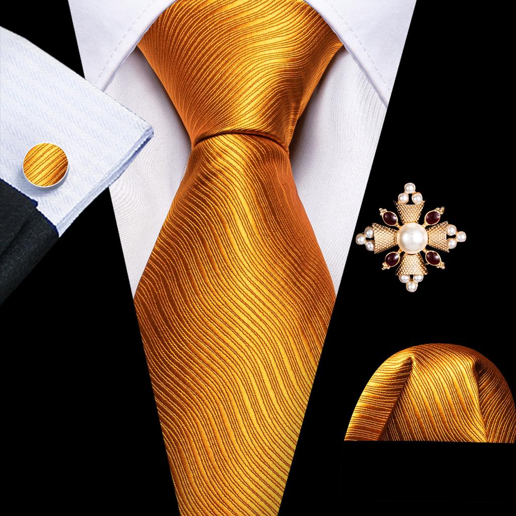 Pearl Brooch with Silk Tie for Men Vintage Floral Teal Necktie Hanky Cufflinks Gift Formal Set