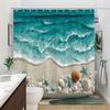 1pc Seaside Shell and Starfish Shower Curtain - Realistic ocean waves, sand and turquoise blue gradient design, polyester fabric