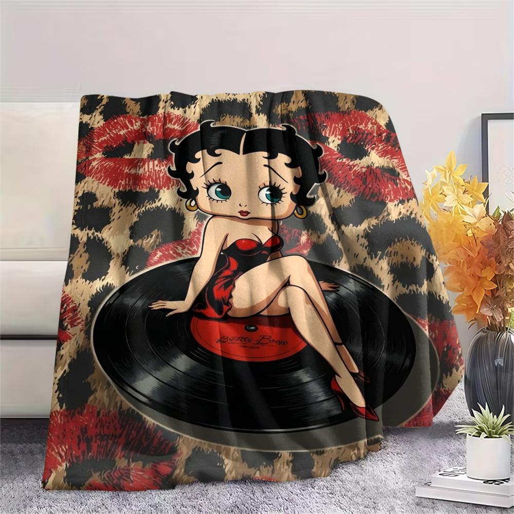 1PC betty boop Print Flannel Blanket, High quality Comfortable for All Seasons, Home Decor, Warmth and Comfort, Perfect for Christmas Gifts