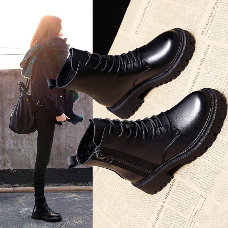 Soft Leather Thick Bottom Women's Zipper Thick Boots