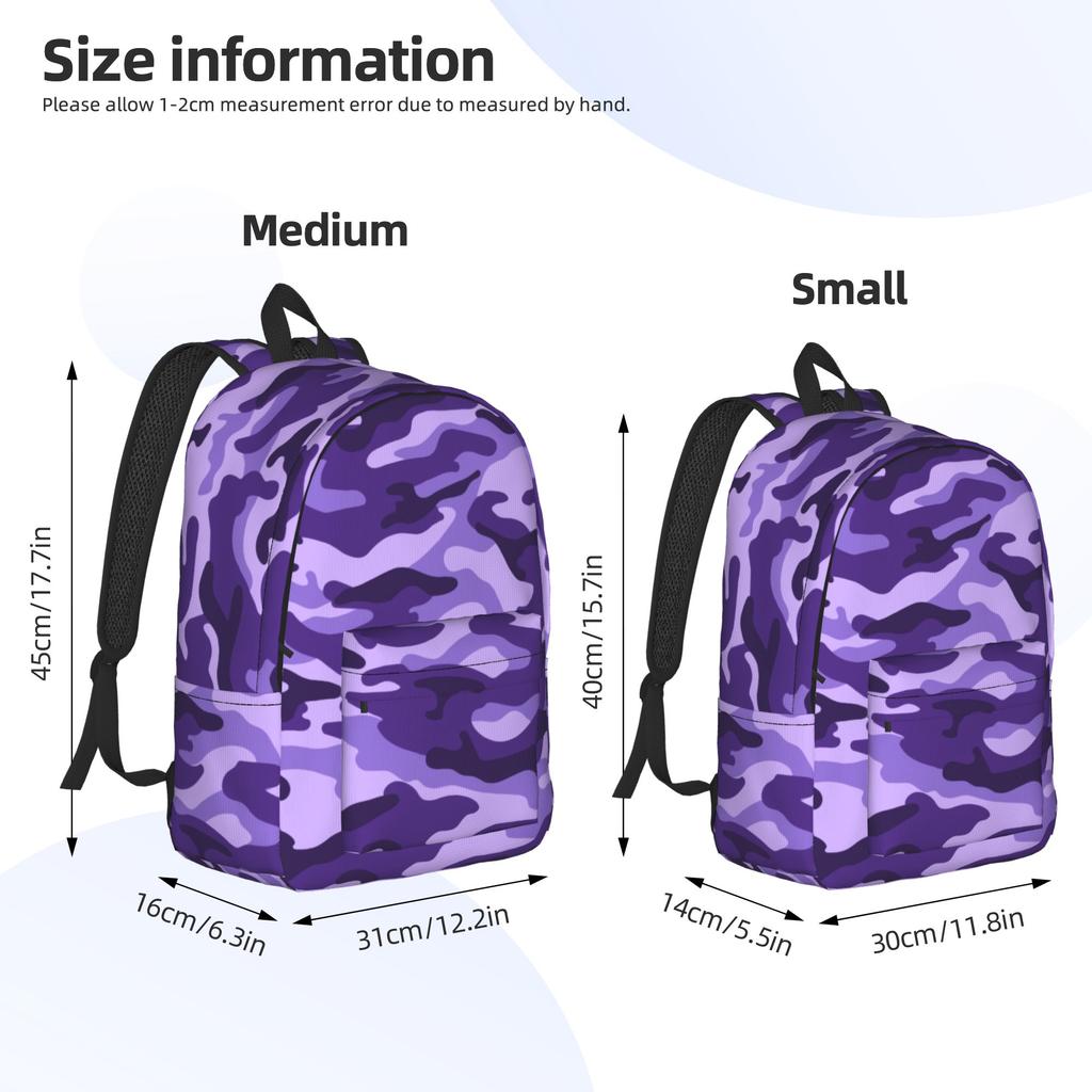 Purple Camouflage Pattern Fashion Backpack Outdoor Student Business Military Daypack for Men Women Laptop Computer Shoulder Bag