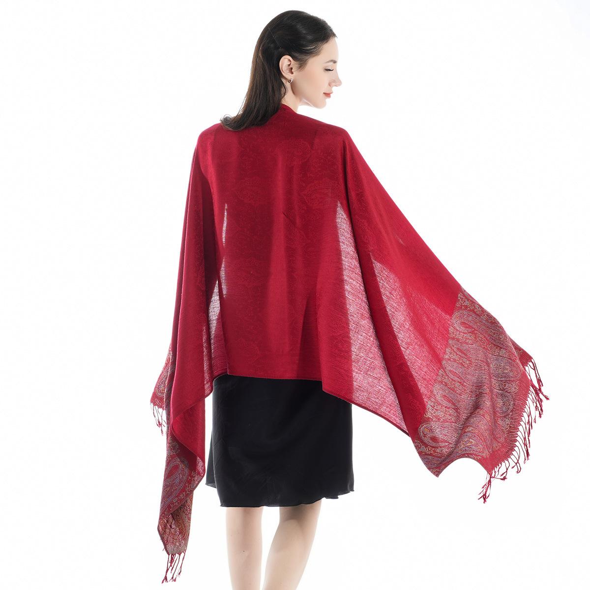 

Мягкий шелковистый двусторонний шарф из пашмины с узором пейсли и бахромой 70*180 красный