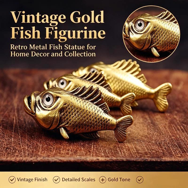Vintage Style Brass Piranha Figurine Miniature Small Ornament Rustic Metal Home Living Room Wall Shelf Decor for Gifting