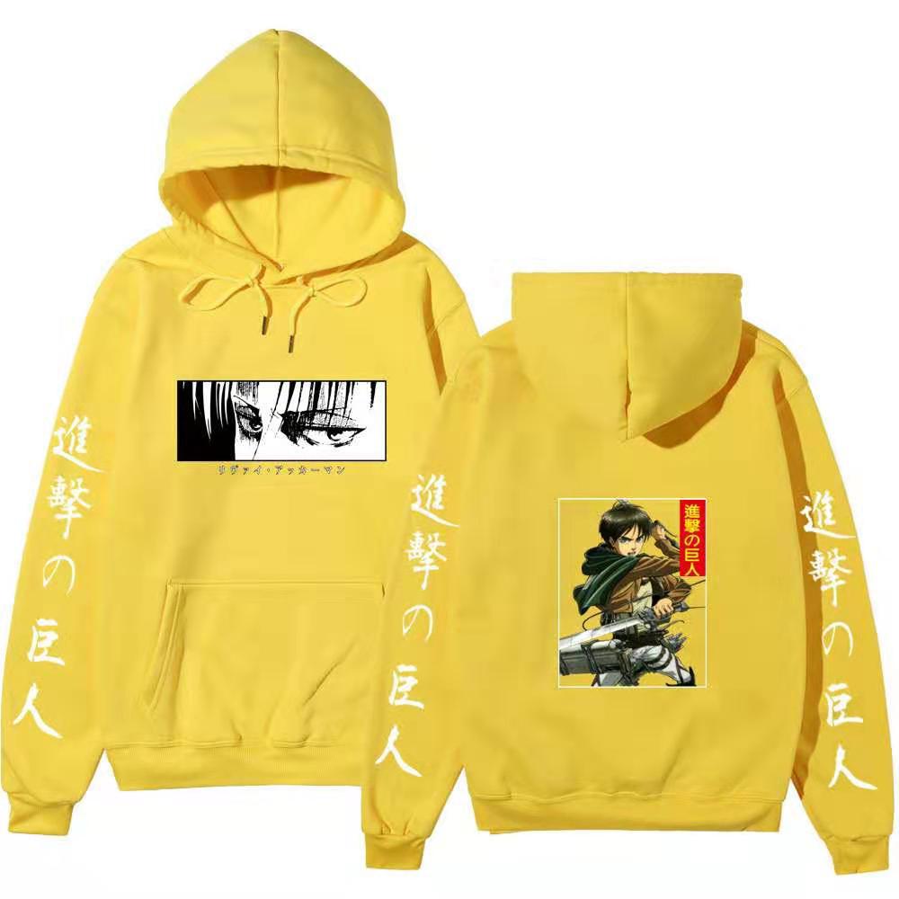 Unisex Attack on Titan Hoodie, Levi Ackerman & Eren Yeager Front Back Print Pullover, Long Sleeve Anime Graphic Hooded Sweatshirt Streetwear
