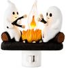 Ghost Campfire Night Light, Plug-in Wall Flickering Flame Nightlight, Halloween 3D Cute Spooky Marshmallow Ghost Decoration for Bedroom