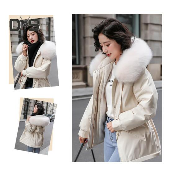 Jaqueta feminina acolchoada, casaco forrado de pelúcia com cordão na cintura, jaqueta acolchoada quente de inverno com capuz de pele sintética para trabalho, moda urbana