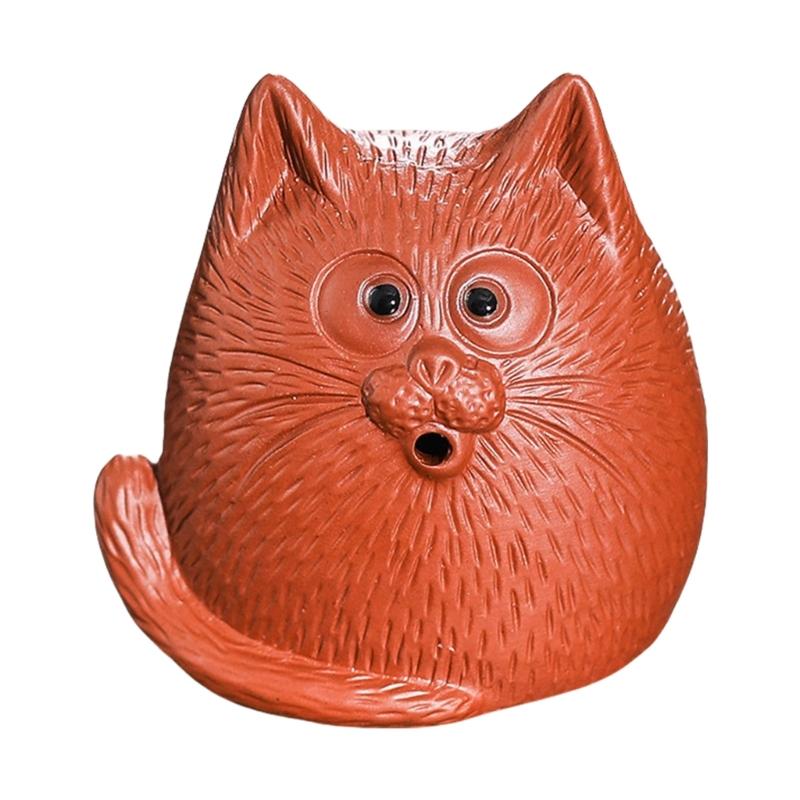 

Cats Shape Zisha Clay Figurine Incenses Stick Holder for Animal Lover Handmade Pottery Animal Statue Ornament Decors