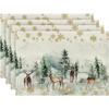 4Pcs Christmas Tree Elk Placemat Linen Dining Table Mats Coaster Bowl Coffee Cup Pad Mat 2025 Navidad Home Kitchen Decoration