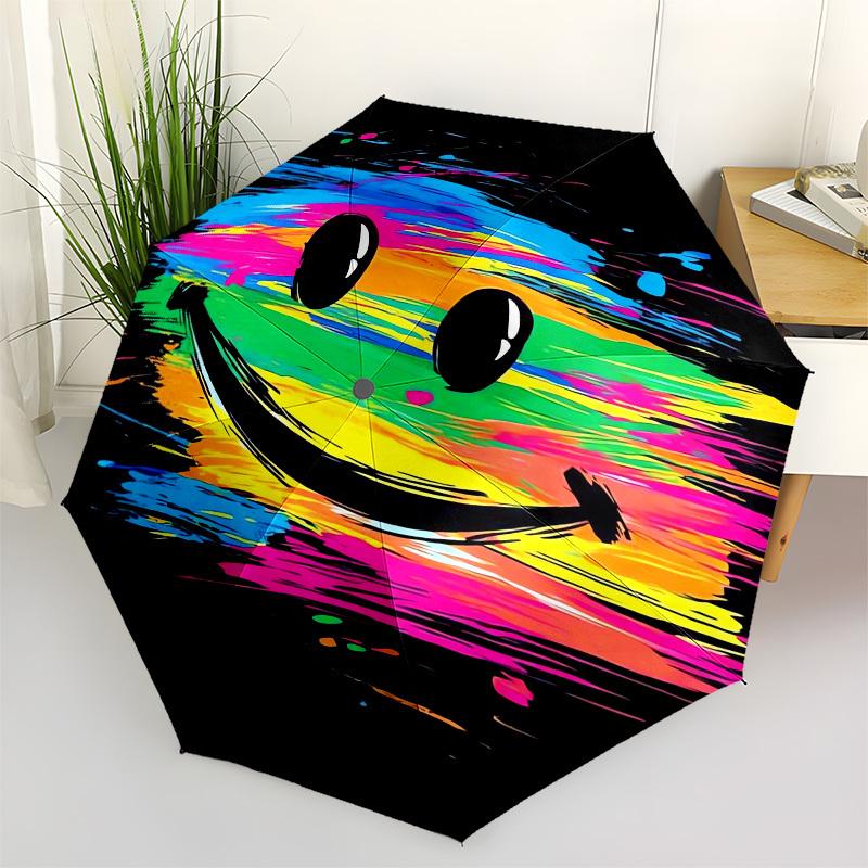 1pc Colorful Abstract Smile Artwork Umbrella with Plastic Handle,Suitable for All Seasons UmbrellaPT590