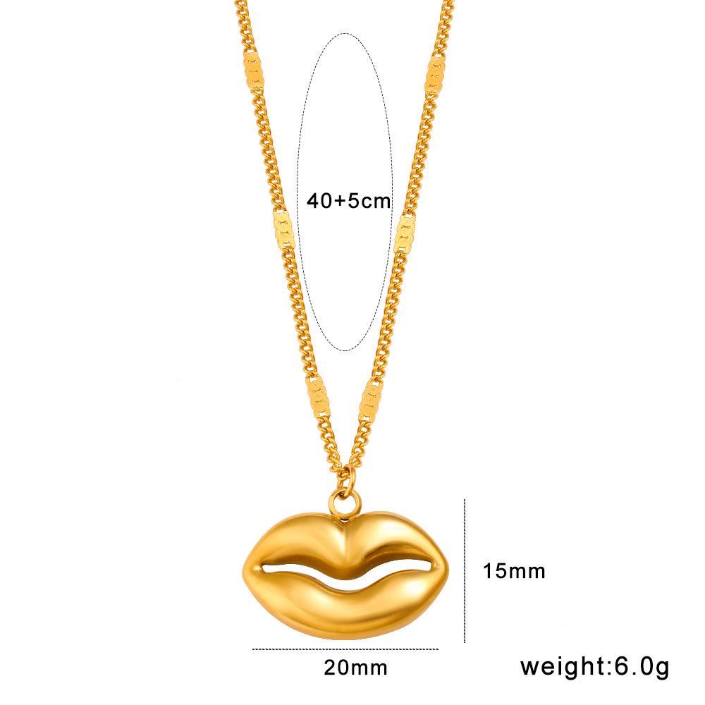 18K Gold Heart  Lips Square Pendant Necklace with Titanium Steel Clavicle Chain