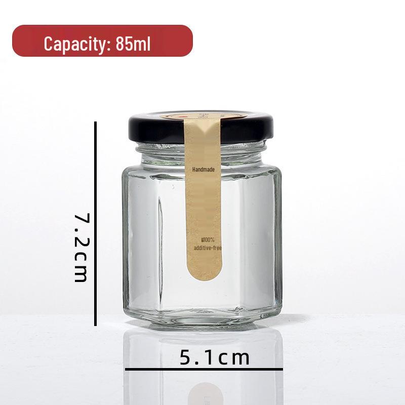 Hexagonal Glass Food-Grade Jar with Lid - Perfect for Lemon Curd, Honey, Chili Sauce, Jam, or Sauce Storage.
