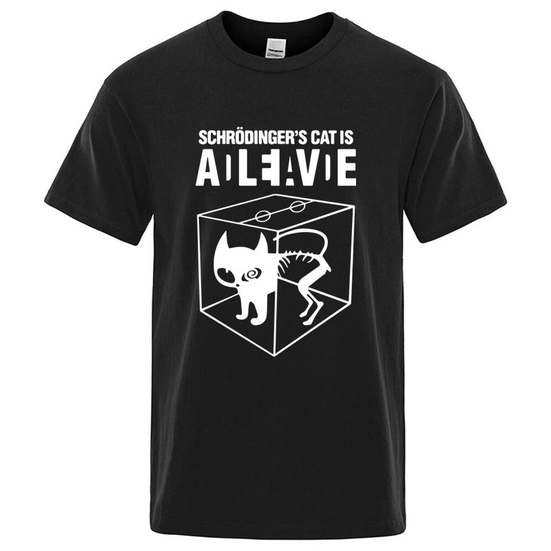 Best Selling New Mens Tshirt High Quality Schrodingers Cat Printing Summer Casual Cool Loose Oneck for Men Tshirt Male Tops S