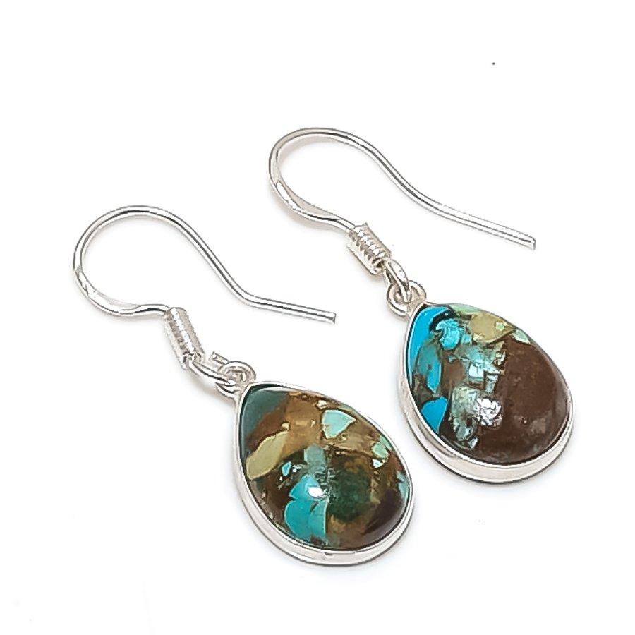 Copper Chrysocolla Gemstone 925 Sterling Silver Jewelry Earring 1.46" KJ-939