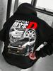 Drift‑auto Heren Hoodie Voorkant Effen Borstgedeelte, Achterkant Retro JDM Racewagen Met Grote Letter Grafische Pullover Voor Trendy Dagelijkse Street Outfits