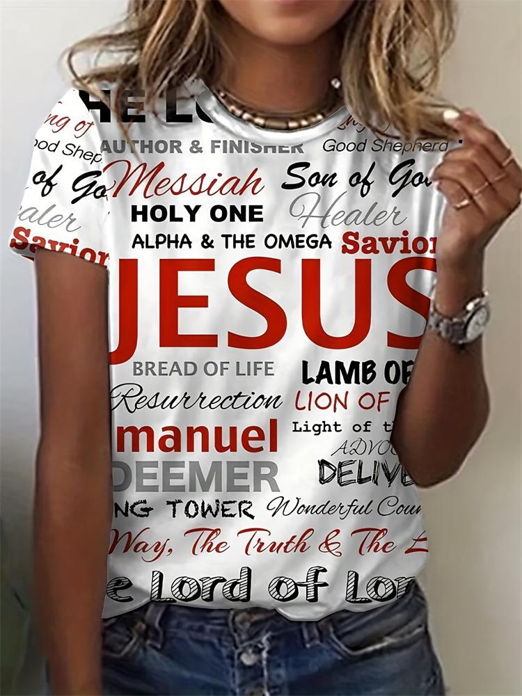 Easter Women's Casual T-shirt Jesus Alphabet Print Women's Crew Neck Short Sleeve Top Everyday Street Fashion Women's Y2k Tops