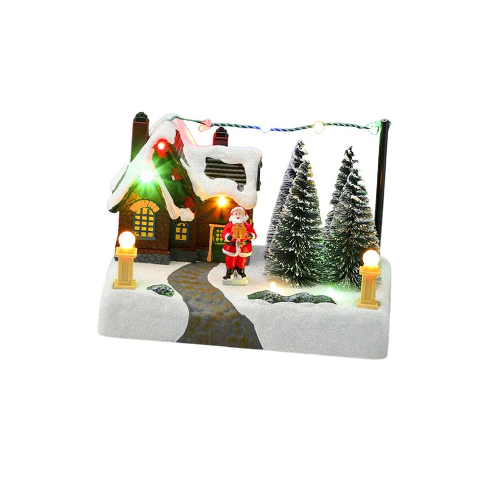 Christmas Snow Scene Xmas House with Music and Light Desk Decoration for Living Room