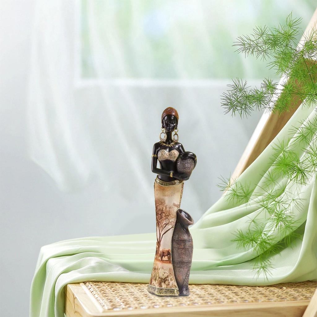 Africian Women Figurine Lightweight Multipurpose African Decor African Sculpture Home Decor Brown for Bookshelves Living Room