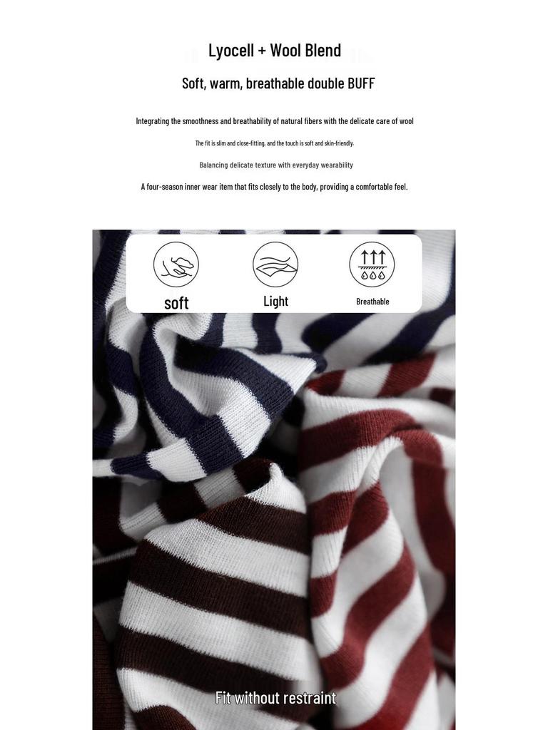 Yifei Women's Slim-Fit Long-Sleeve Striped Tencel Wool Top, 2026 Spring Collection