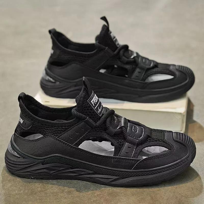 Fashion 2025 Men Rubber Shoes Sport Man Summer Sandals Leather Italian Men’s Beach Tennis  Fashion Hollow Out Lace-Up Slippers
