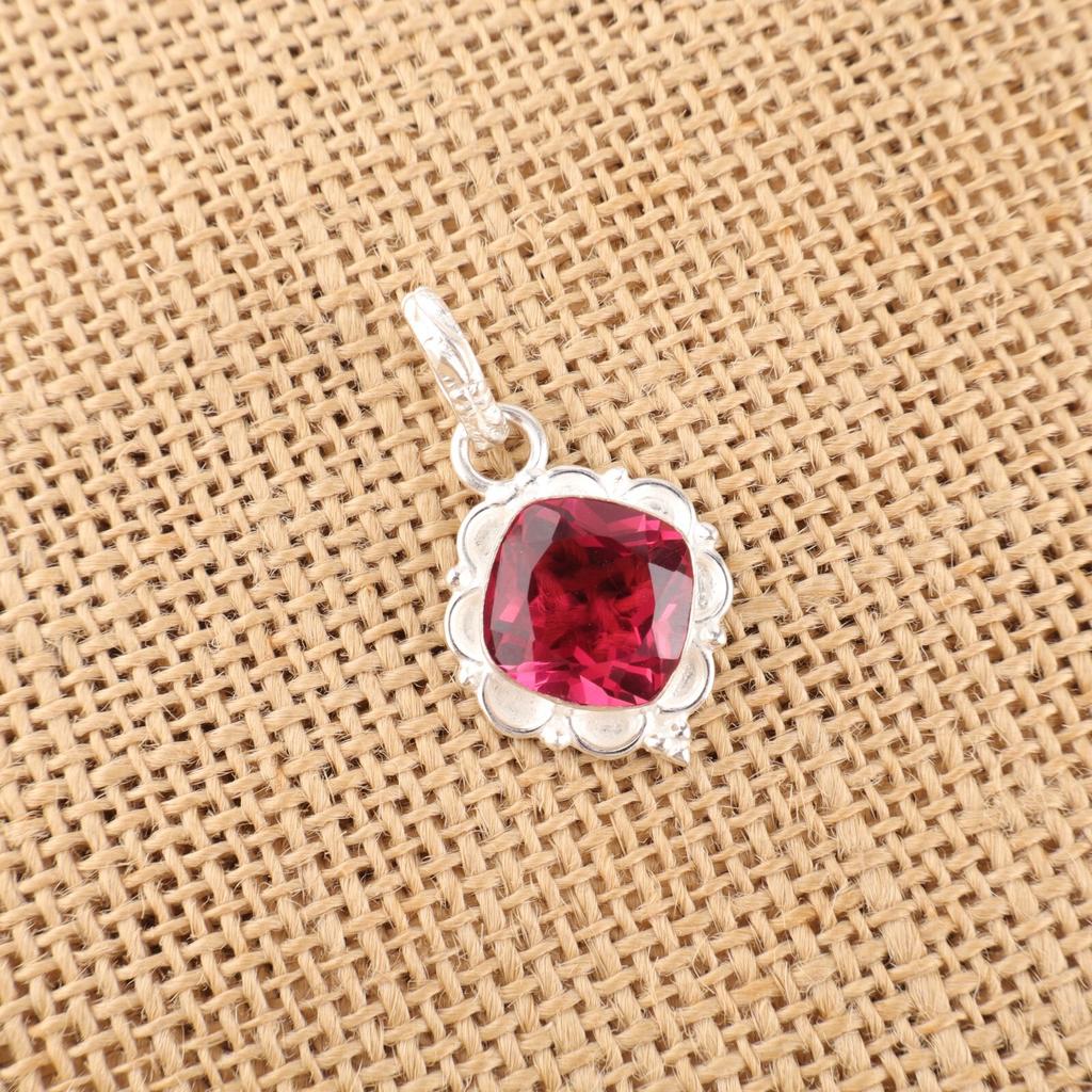 Pink Tourmaline Gemstone 925 Sterling Silver Jewelry Handmade Boho Pendant 1.50" PP-2-12