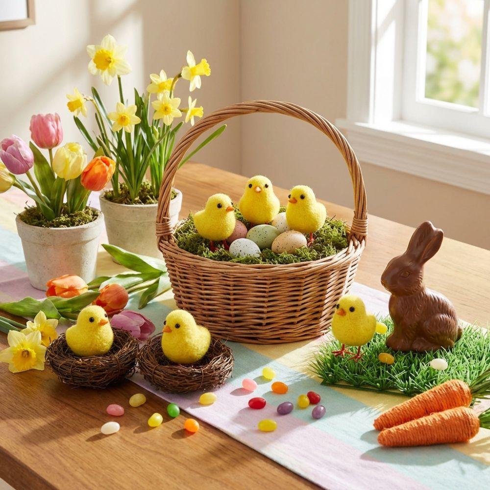 Realistic Easter Chick Figurine Animal Mini Chicken Toy Cute Plush Chicks  Flower Pot