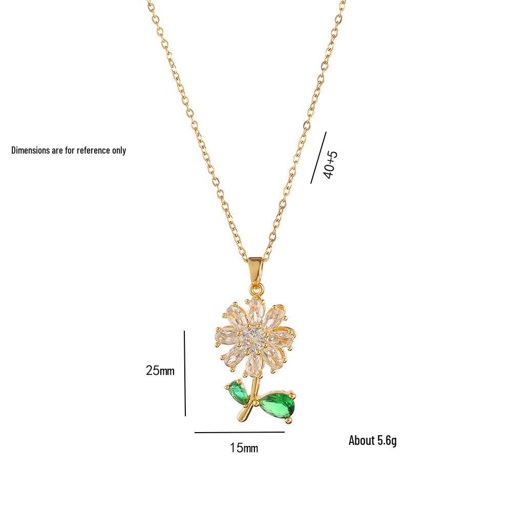 Women's Rotating Sunflower Zircon Necklace & Bracelet Set In Japanese-Korean Style, Fashionable Clavicle Chain