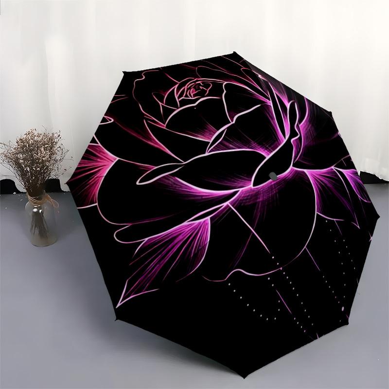 1pc Neon Rose Glow Artwork Umbrella with Plastic Handle,Suitable for All Seasons Home Travel Outdoor UmbrellaDD429
