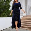 Women Evening Dress Three Quarter Sleeve Irregular Hem Round Neck Plus Size Slim Fit High Waist Swallowtail Elegant Maxi Dress Prom Party Clothes