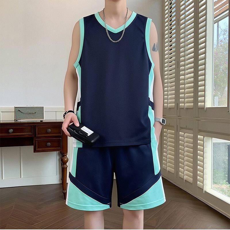 Men's 2026 Summer Ice Silk Basketball Vest & Shorts Set - Sleeveless, Quick-Dry, Loose Fit for Training