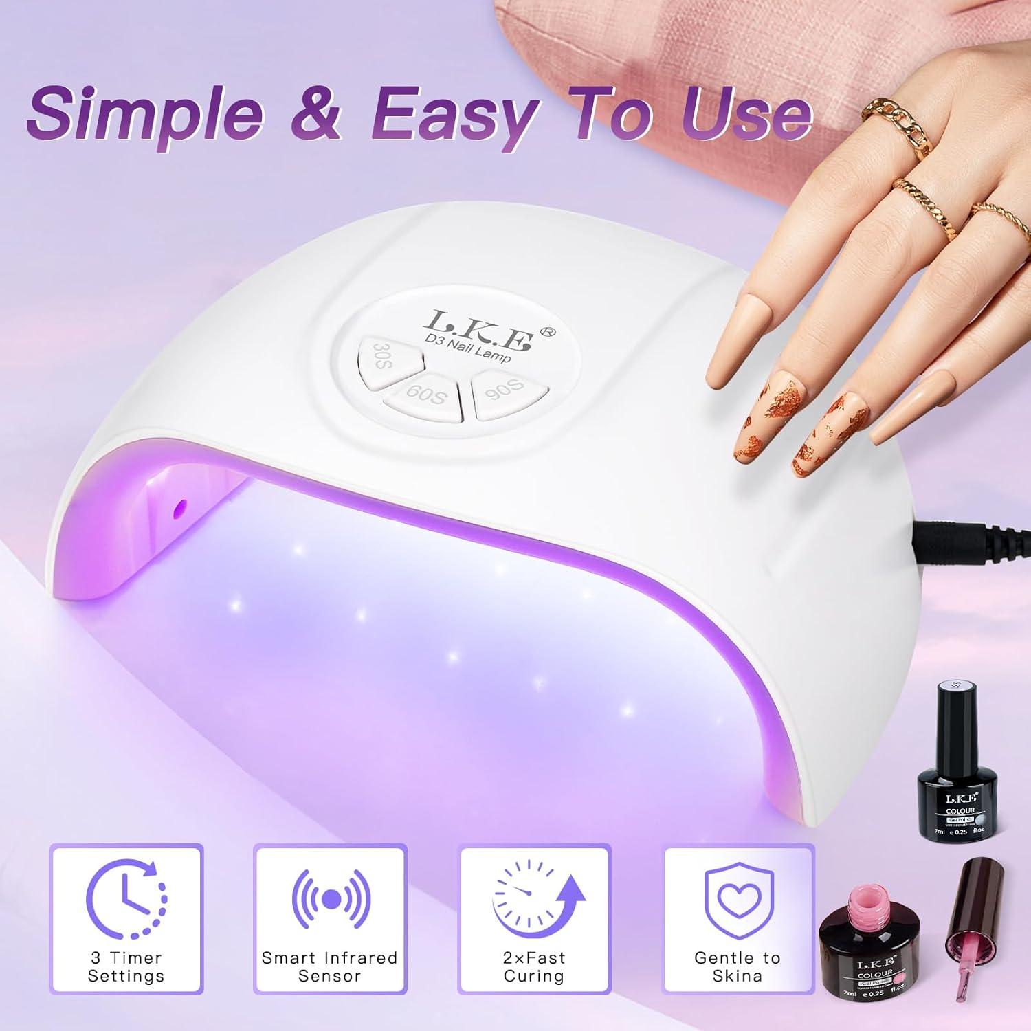 

72W UV LED Nail Lamp, 21pcs Beads, Smart Sensor, Fast Curing for Gel Polish United States