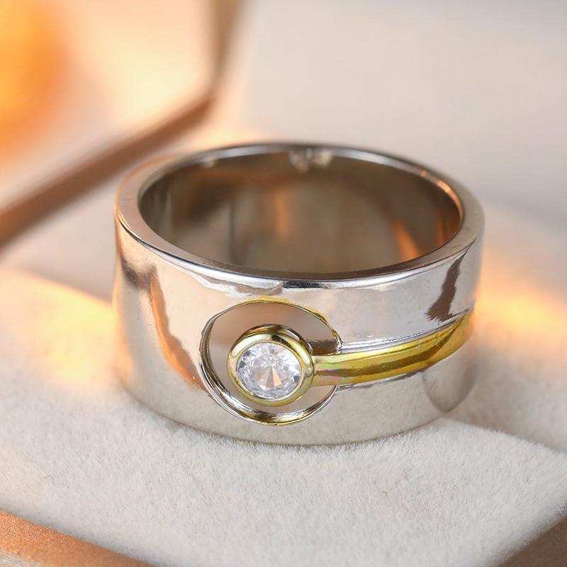 Vintage Inlaid White CZ Women's Ring Dazzling Two Color Hand Carving Daily Wear Party Jewelry Anniversary Gift