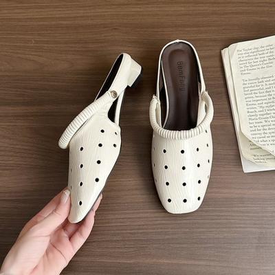 Block Heel Baotou Semi-slippers for Women In 2026, New Spring and Summer Wear, Hollow Out and Breathable Two-wear Sandals