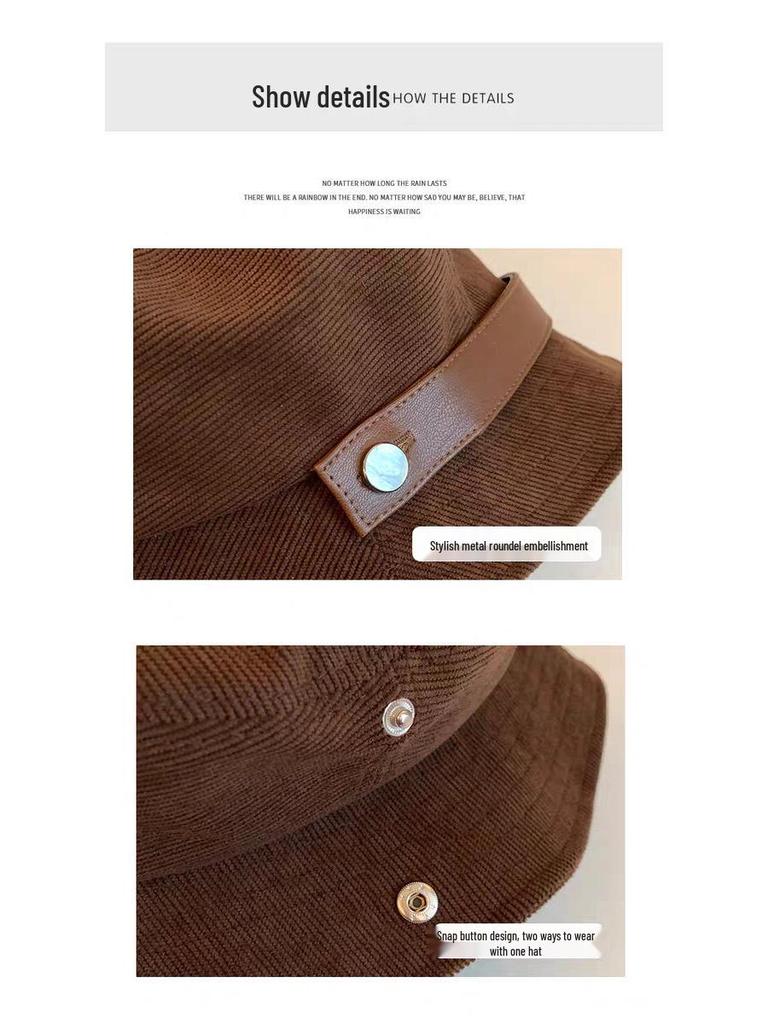 Korea 2025 A/W Coffee Color Japanese Style Women's Fisherman Fedora Hat for Large Heads, Slimming Effect, Rich Girl Style