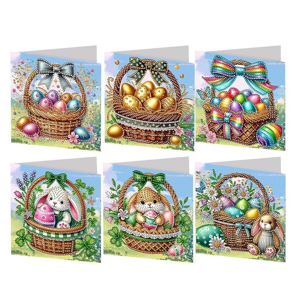 6 Stück Osterei Hase Diamantmalerei Grußkarten Set Tägliche Wunschkarte für Freunde 5D DIY Grußkarte für Osterparty Geschenk